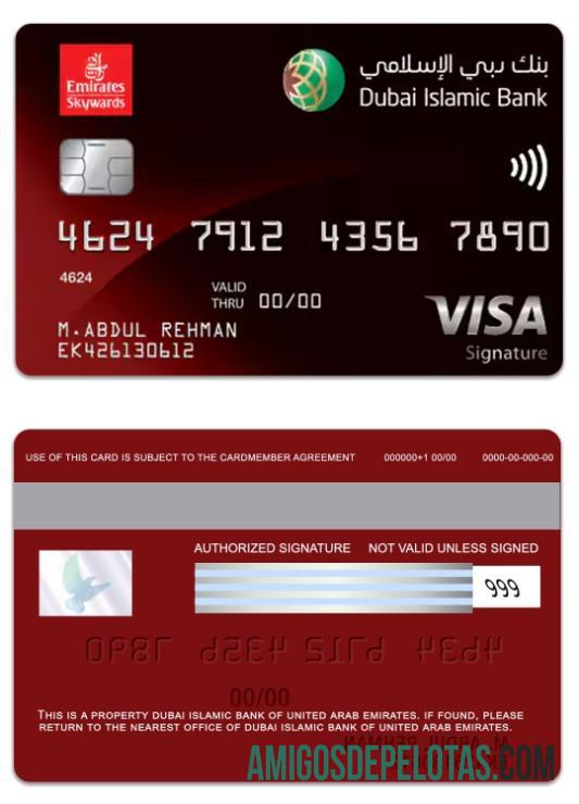 Emirados Árabes Unidos Dubai Banco Islâmico Emirates Skywards DIB Assinatura amostra